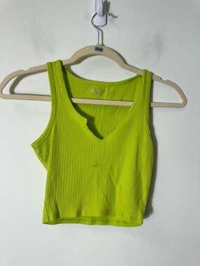 Year of Ours Lime Green Ribbed Cropped Tank Top Sz XS